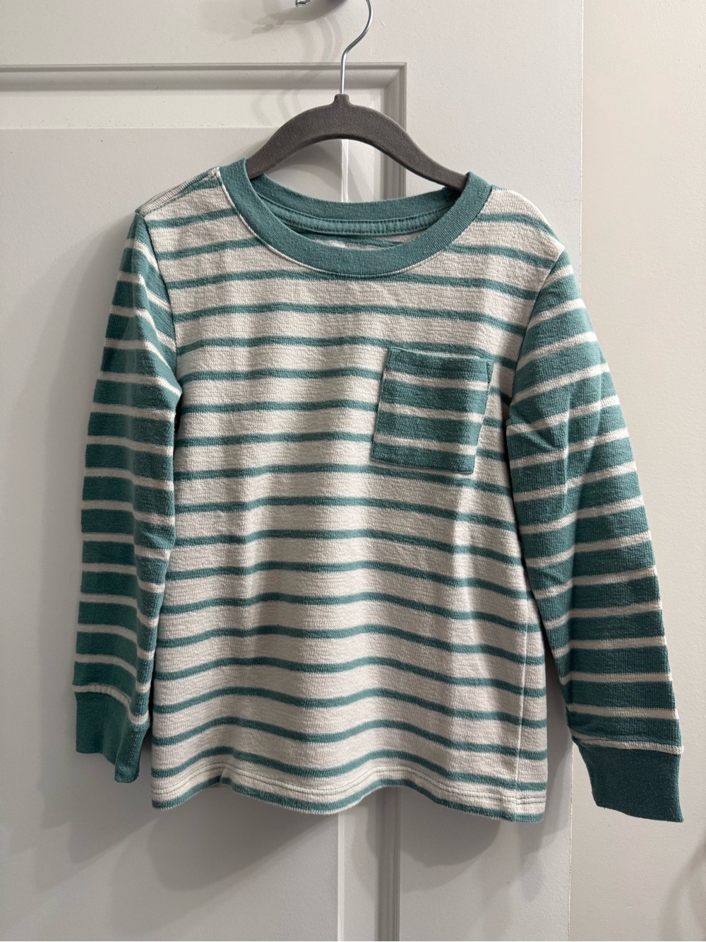 Cat & Jack Teal and Cream Striped Long-Sleeve Sweater Pocket Tee